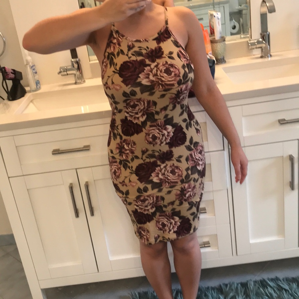 Tan mini dress with flowers